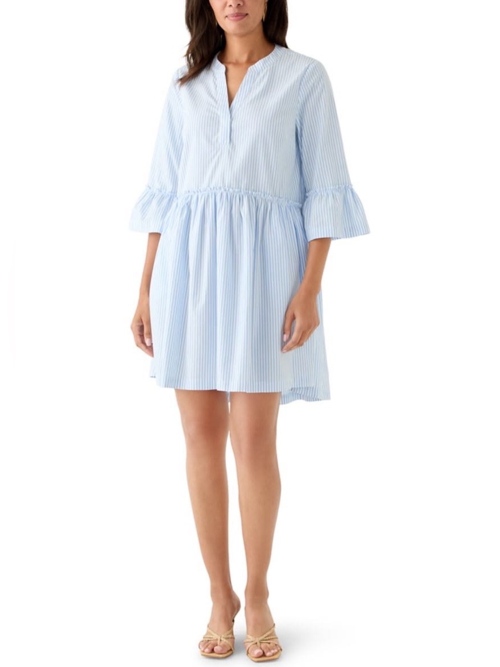 Crown & Ivy Women's 3/4 Sleeve Flounce Tiered Shift Dress
Blue Micro Stripe